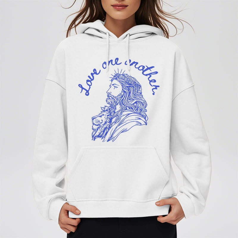 Felpa con cappuccio in poliestere foderata in pile stile classico Christianartworkshop Love One Another Jesus - image 2