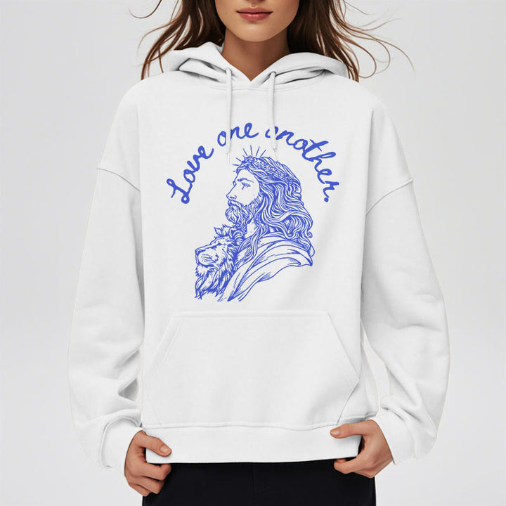 Felpa con cappuccio in poliestere foderata in pile stile classico Christianartworkshop Love One Another Jesus - image 2