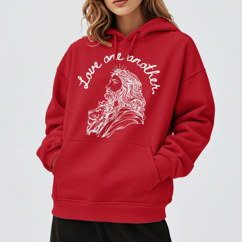 Felpa con cappuccio in poliestere foderata in pile stile classico Christianartworkshop Love One Another Jesus - image 38