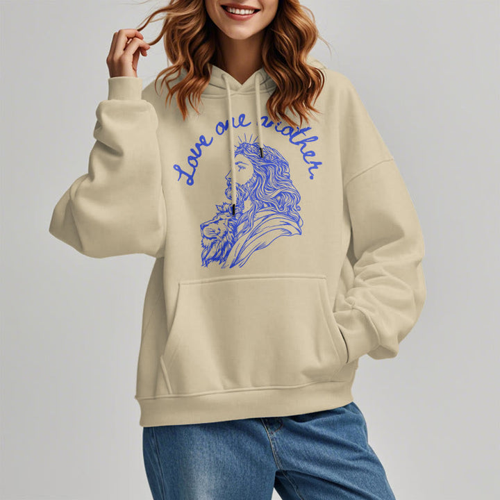 Felpa con cappuccio in poliestere foderata in pile stile classico Christianartworkshop Love One Another Jesus - image 13