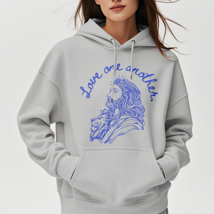 Felpa con cappuccio in poliestere foderata in pile stile classico Christianartworkshop Love One Another Jesus - image 32