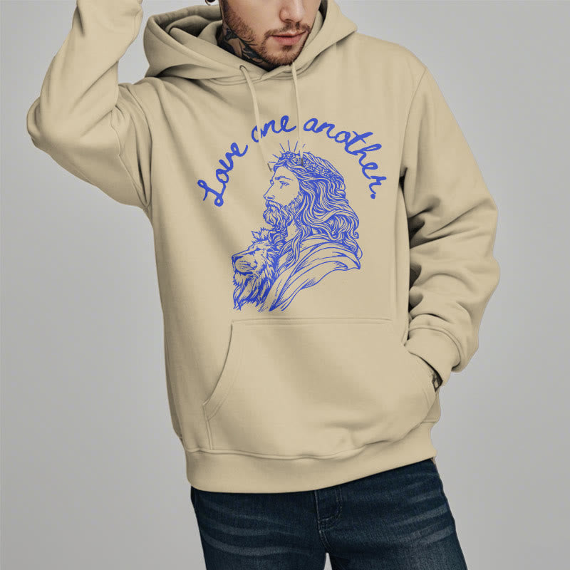 Felpa con cappuccio in poliestere foderata in pile stile classico Christianartworkshop Love One Another Jesus - image 12
