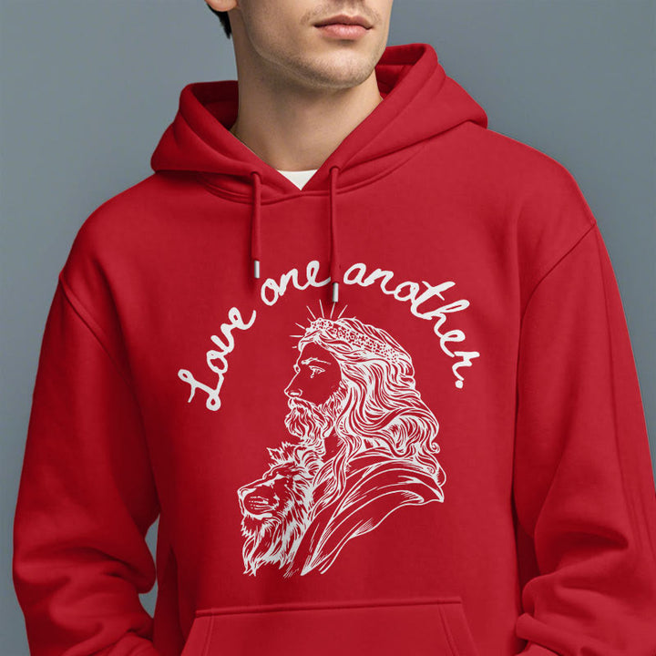 Felpa con cappuccio in poliestere foderata in pile stile classico Christianartworkshop Love One Another Jesus - image 37