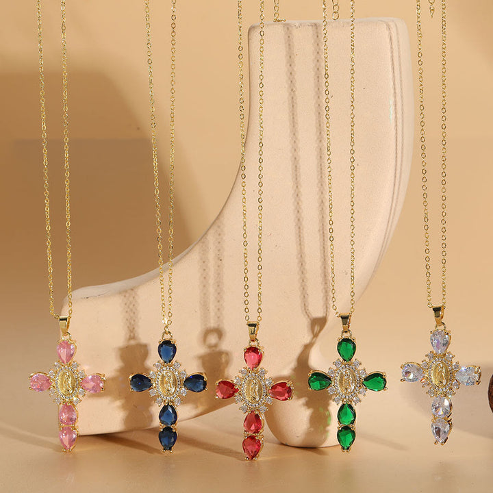 Christianartworkshop Collana con pendente in zircone a forma di croce della Madonna di Guadalupe in stile moderno - image 8