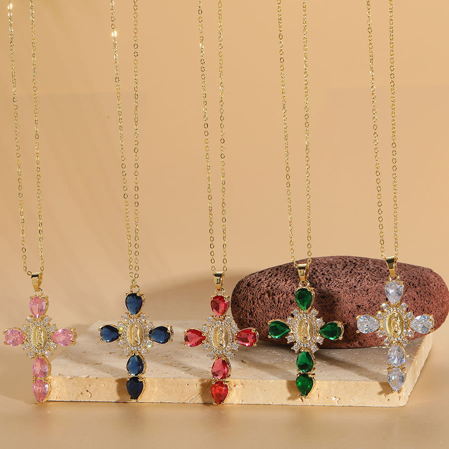 Christianartworkshop Collana con ciondolo a croce in zircone della Madonna di Guadalupe in stile moderno - image 0