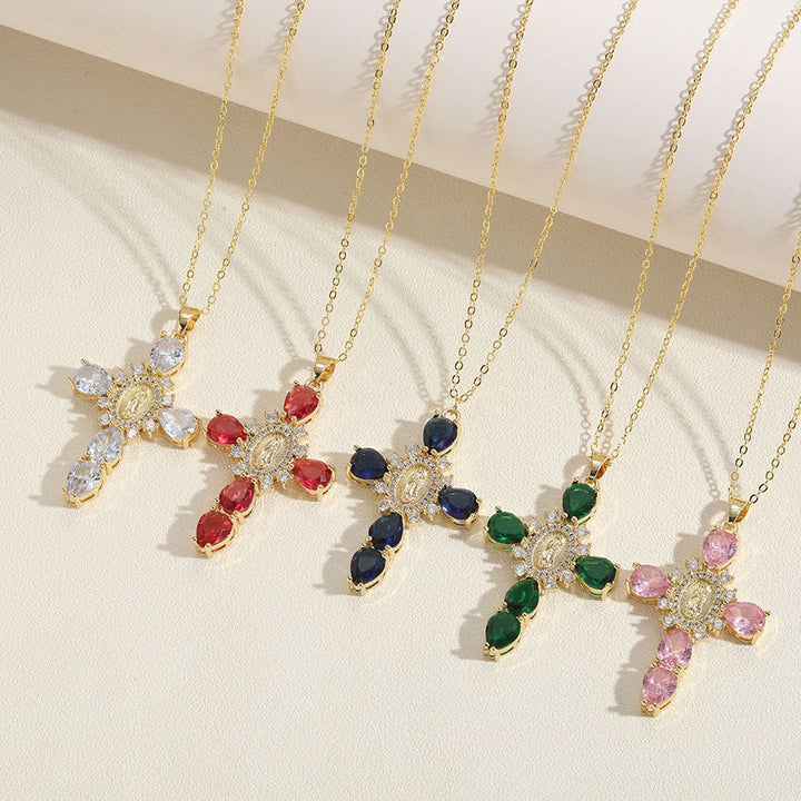 Christianartworkshop Collana con pendente in zircone a forma di croce della Madonna di Guadalupe in stile moderno - image 6