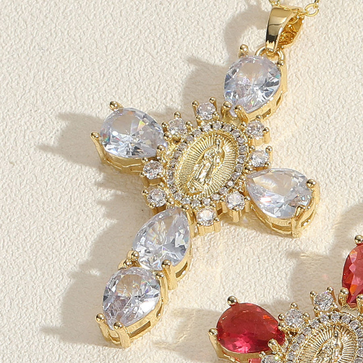 Christianartworkshop Collana con pendente in zircone a forma di croce della Madonna di Guadalupe in stile moderno - Bianco - image 5