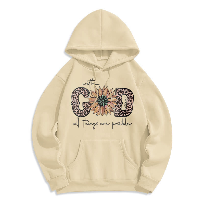 Christianartworkshop Stile citazione Con Dio Tutte le cose sono possibili Felpa con cappuccio in poliestere foderata in pile - Beige - 2XL - image 15