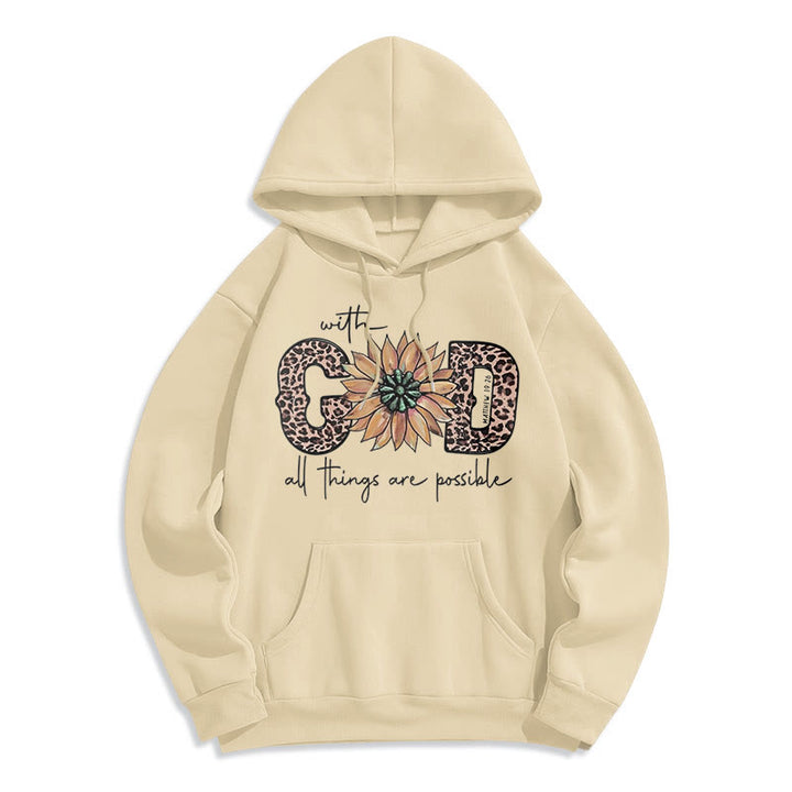 Christianartworkshop Stile citazione Con Dio Tutte le cose sono possibili Felpa con cappuccio in poliestere foderata in pile - Beige - 2XL - image 15