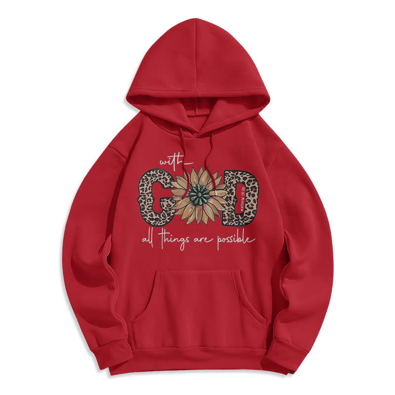 Christianartworkshop Stile citazione Con Dio Tutte le cose sono possibili Felpa con cappuccio in poliestere foderata in pile - Rosso - 2XL - image 35