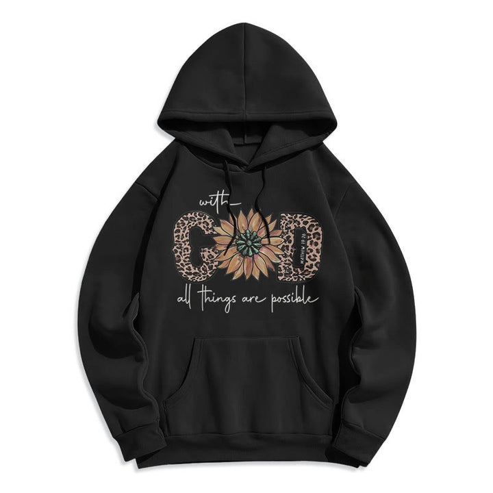 Christianartworkshop Stile citazione Con Dio Tutte le cose sono possibili Felpa con cappuccio in poliestere foderata in pile - Nero - 2XL - image 10