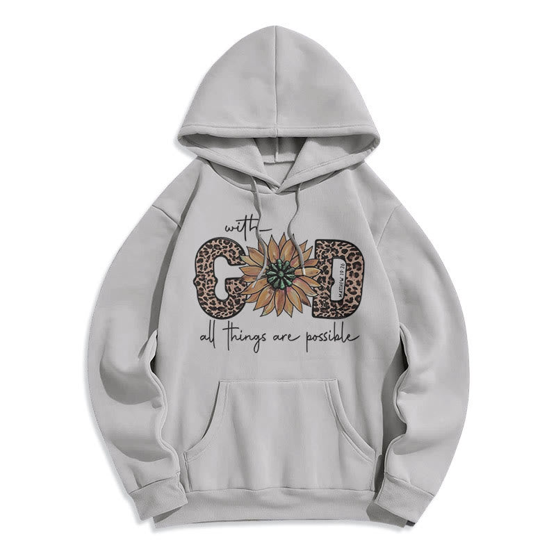 Christianartworkshop Stile citazione Con Dio Tutte le cose sono possibili Felpa con cappuccio in poliestere foderata in pile - Grigio - 2XL - image 0
