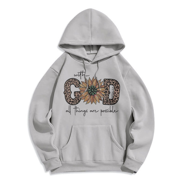 Christianartworkshop Stile citazione Con Dio Tutte le cose sono possibili Felpa con cappuccio in poliestere foderata in pile - Grigio - 2XL - image 0