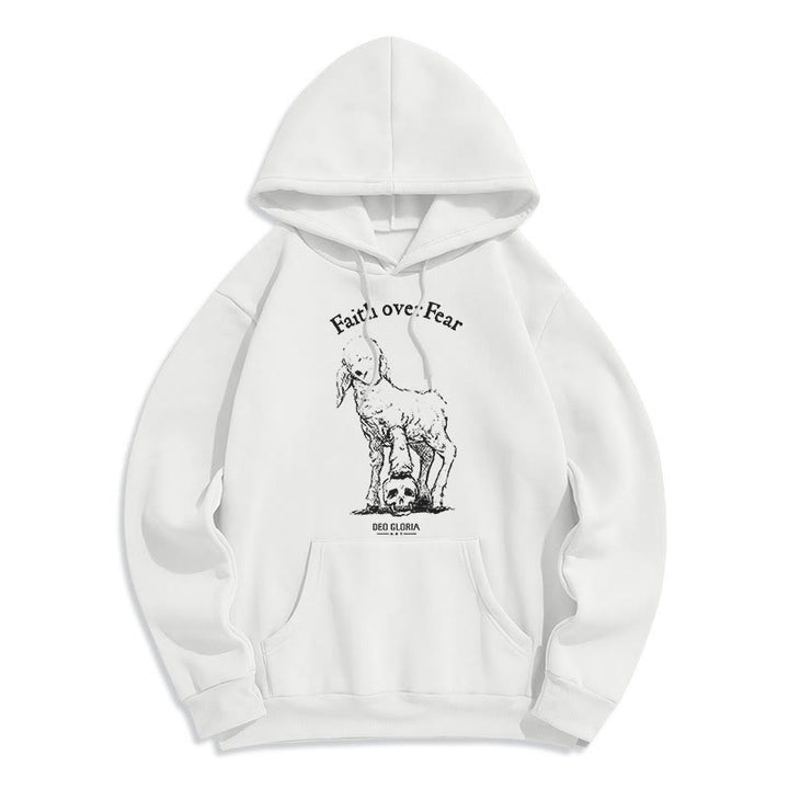 Felpa con cappuccio in poliestere foderata in pile di agnello con citazione "Fede sulla paura" Christianartworkshop - Bianco - 2XL - image 10