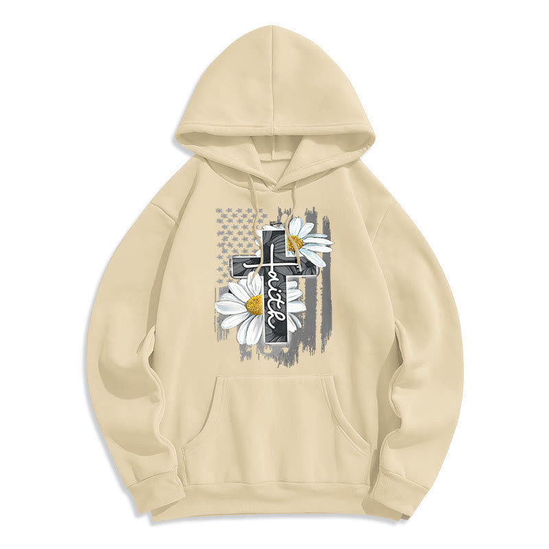 Felpa con cappuccio in poliestere foderata in pile con croce e margherite in stile moderno Christianartworkshop - Beige - 2XL - image 10