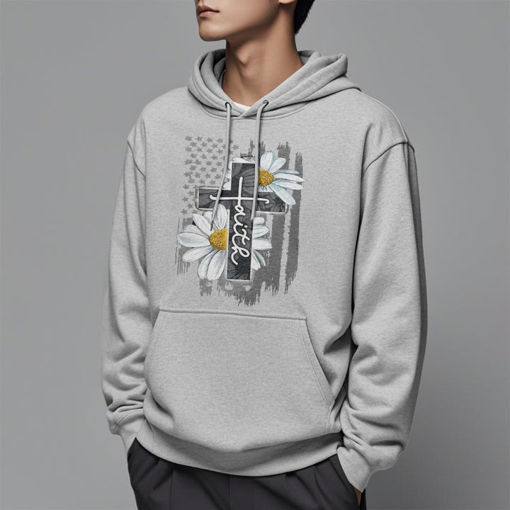 Felpa con cappuccio in poliestere foderata in pile con croce e margherite in stile moderno Christianartworkshop - image 33