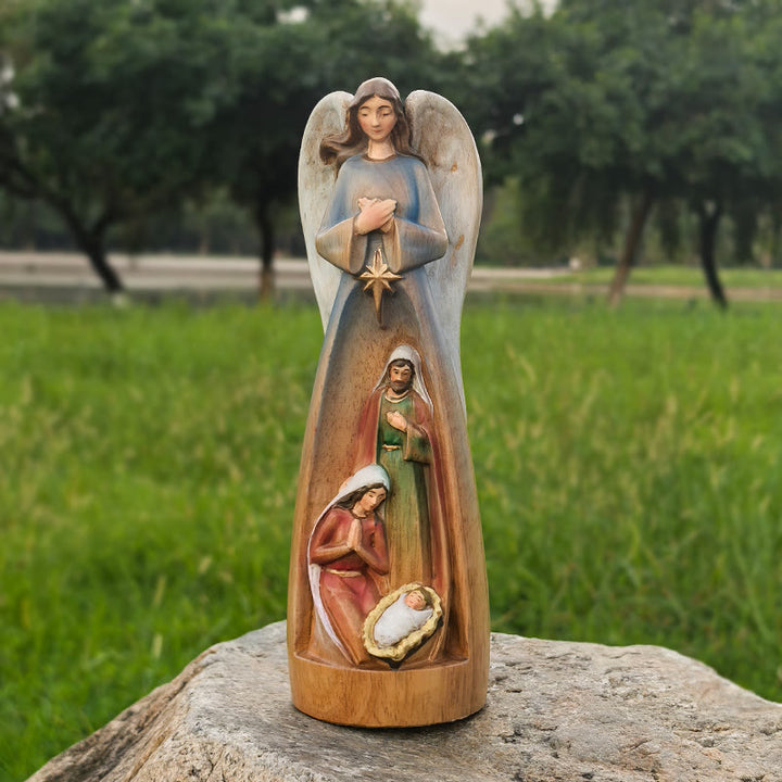 Christianartworkshop Statua di angelo in stile classico, decorazione da tavolo in legno, realizzata a mano - Presepe - image 0