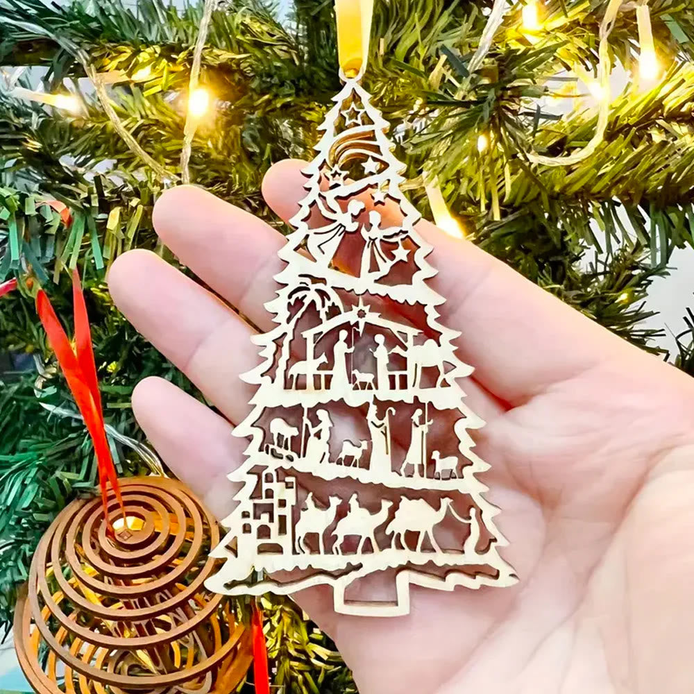 Christianartworkshop Presepe in stile classico, decorazioni natalizie in legno a forma di albero, da appendere - image 2
