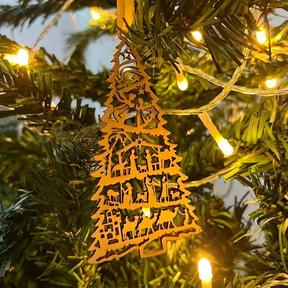 Christianartworkshop Presepe in stile classico, decorazioni natalizie in legno a forma di albero, da appendere - image 1