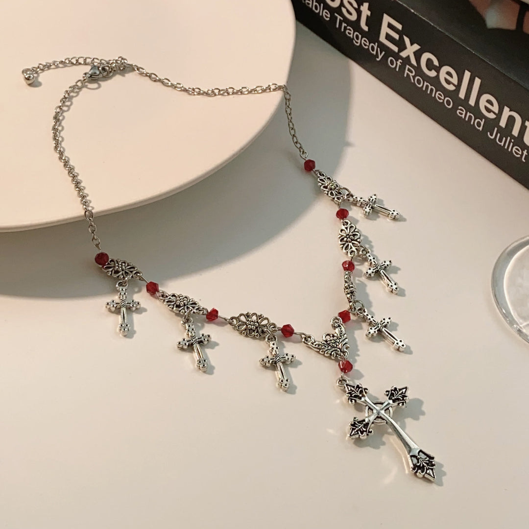 Collana con croce e fede divina in stile moderno con perline scarlatte Christianartworkshop - Attraverso - image 0