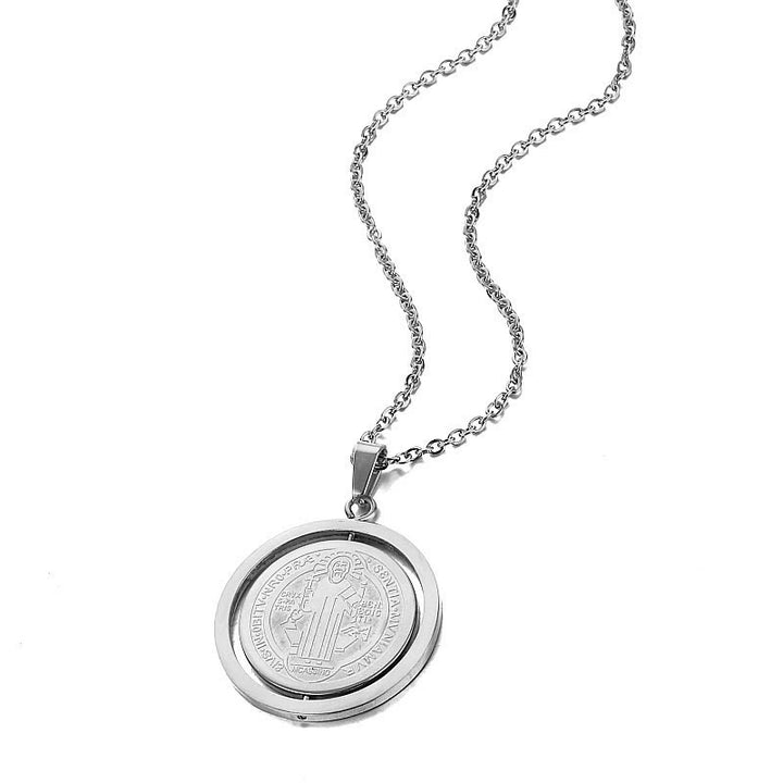 Christianartworkshop Collana con ciondolo a forma di medaglia di San Benedetto girevole su entrambi i lati in stile classico - Argento - image 3