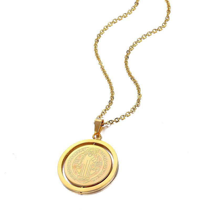 Christianartworkshop Collana con ciondolo a forma di medaglia di San Benedetto girevole su entrambi i lati in stile classico - Oro - image 1