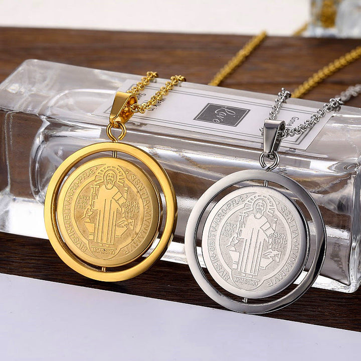 Collana con ciondolo a forma di medaglia di San Benedetto girevole su entrambi i lati, in stile classico Christianartworkshop - image 0