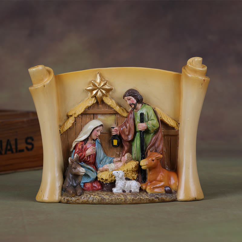 Christianartworkshop Decorazioni da tavolo con decorazioni a forma di presepe della Sacra Famiglia, in stile classico e colorato - Presepe - image 0