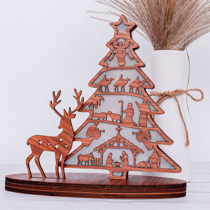 Christianartworkshop Decorazioni da tavolo illuminate per presepe con renne in stile classico - Presepe - image 0