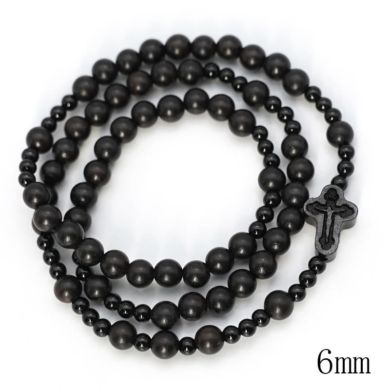 Christianartworkshop Crocifisso di rosario rotondo in legno di sandalo nero con cordino in nylon da 6*8 mm - 6 millimetri - image 1
