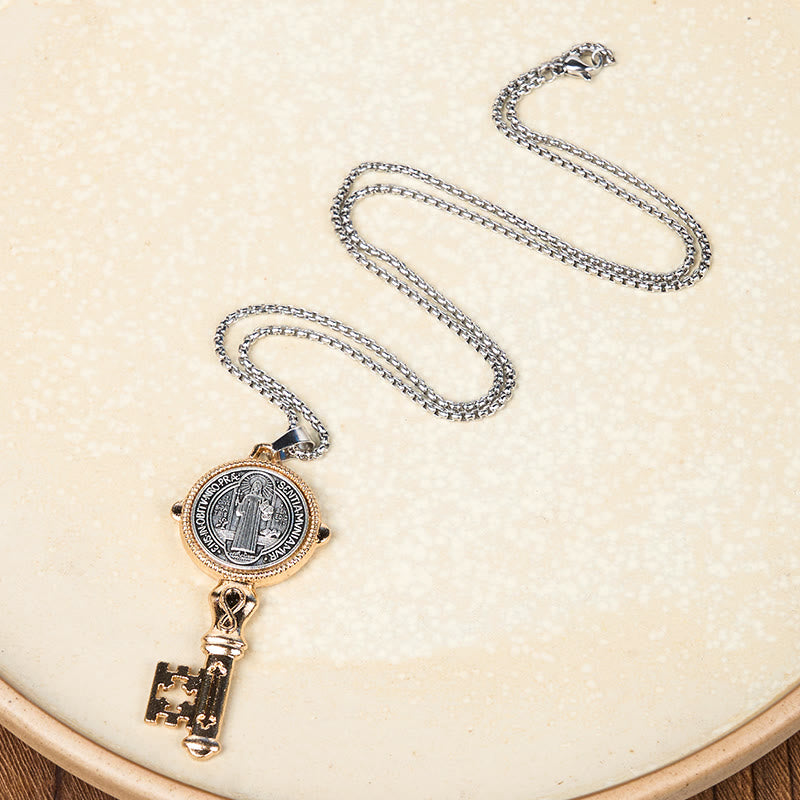 Christianartworkshop Collana con ciondolo in lega con la chiave della fede di San Benedetto Proteggici - image 3