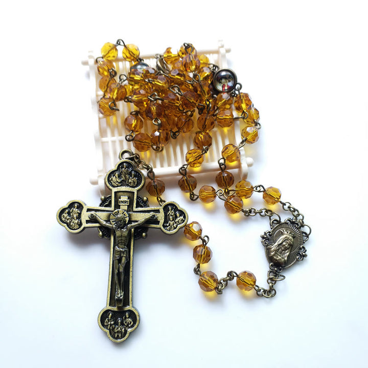 Christianartworkshop Rosario in lega di vetro giallo poliedrico da 8 mm con Vergine Maria e Crocifisso - image 5