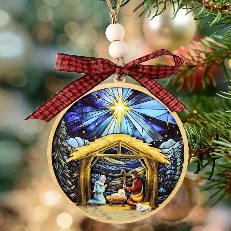 Christianartworkshop Stile colorato Sacra Famiglia Stella Neve Presepe di Natale Decorazioni da appendere - image 1