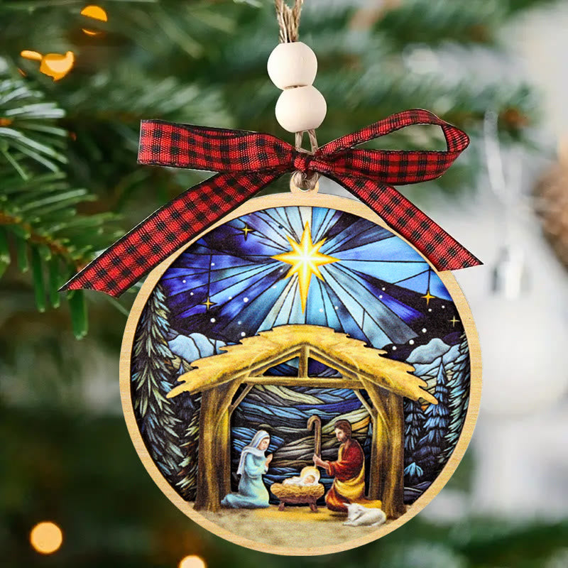 Christianartworkshop Stile colorato Sacra Famiglia Stella Neve Presepe di Natale Decorazioni da appendere - Presepe - image 0