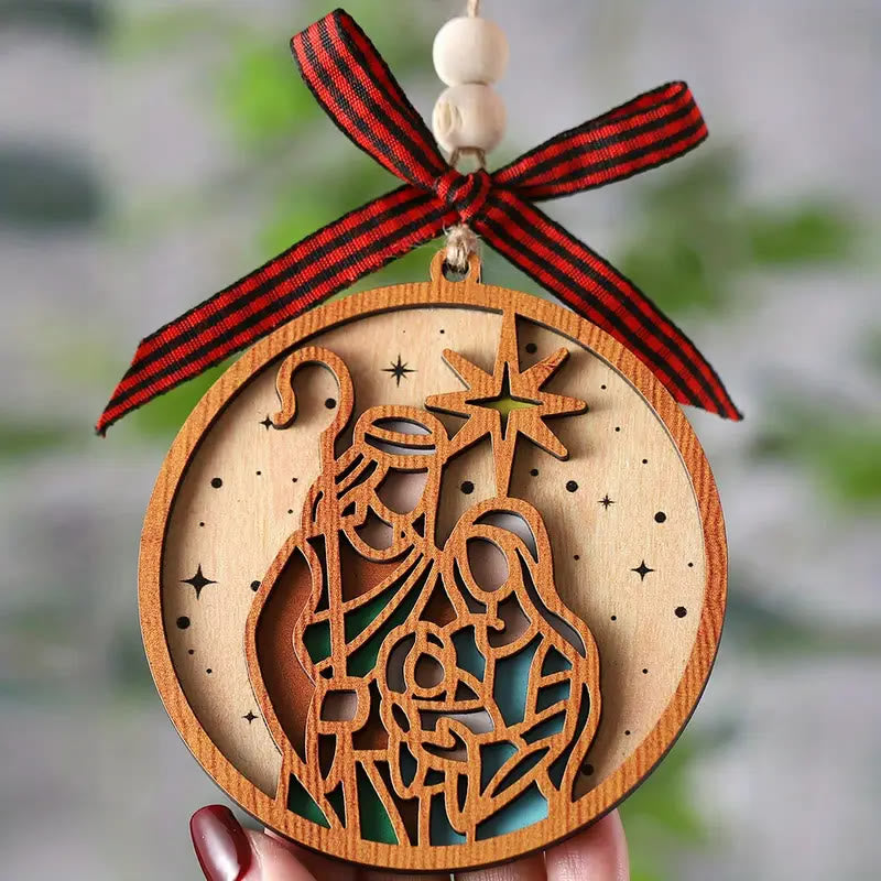 Christianartworkshop Presepe di Natale in legno con silhouette a stella in stile classico, ornamenti da appendere - image 2