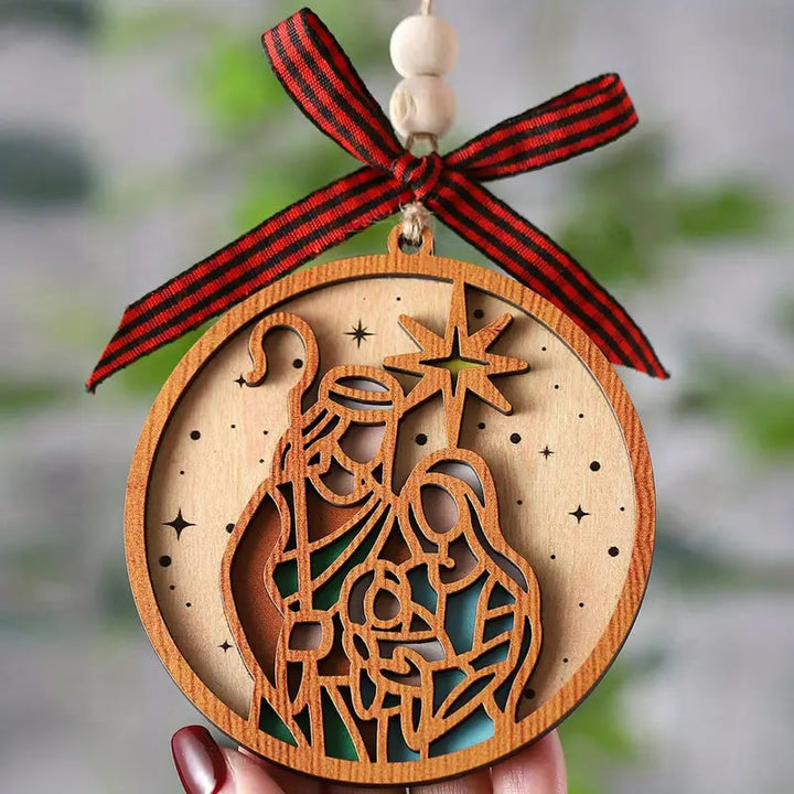 Christianartworkshop Presepe di Natale in legno con silhouette a stella in stile classico, ornamenti da appendere - image 2