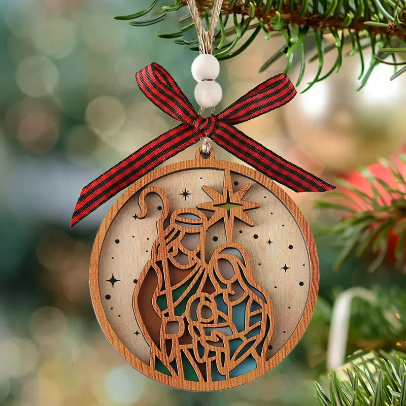 Christianartworkshop Presepe di Natale in legno con silhouette a stella in stile classico, ornamenti da appendere - Presepe - image 0