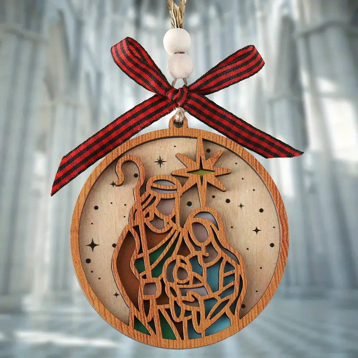 Christianartworkshop Presepe di Natale in legno con silhouette a stella in stile classico, ornamenti da appendere - image 3