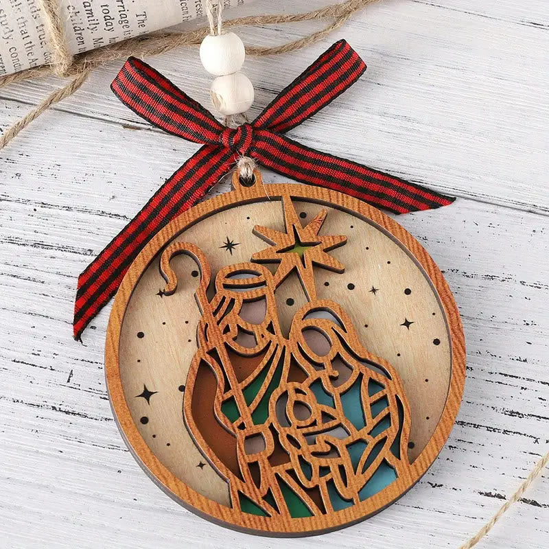 Christianartworkshop Presepe di Natale in legno con silhouette a stella in stile classico, ornamenti da appendere - image 1