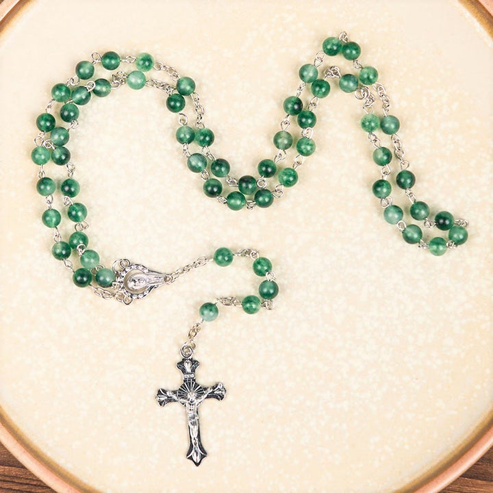 Christianartworkshop Rosario con catena in lega di agata verde rotonda da 6 mm della Madonna del Rosario e Crocifisso - image 3