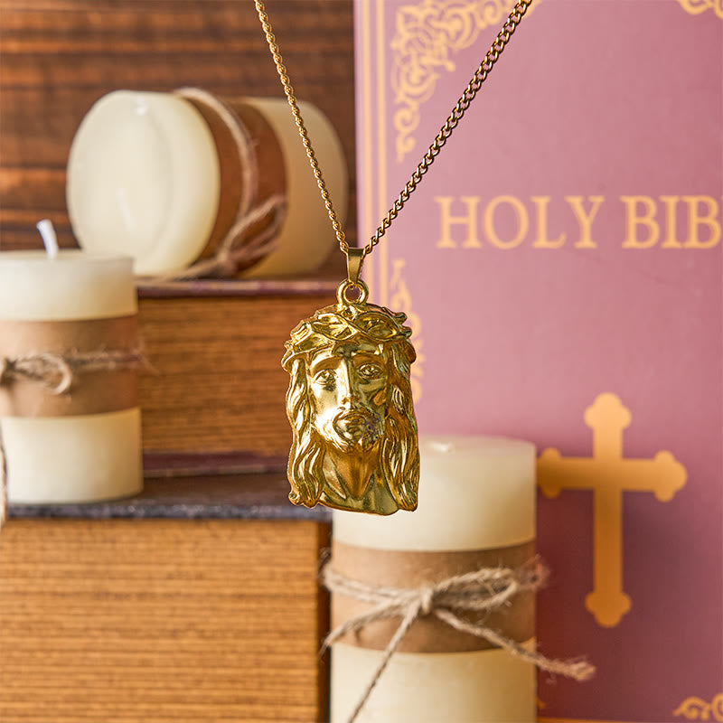 Collana con ciondolo della fede benedetta di Gesù, corona di spine in stile realistico di Christianartworkshop - D'oro - image 1