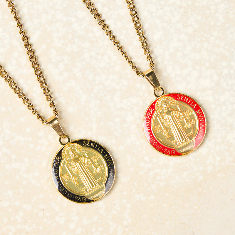 Collana con ciondolo di protezione e fede con simbolo di San Benedetto, stile retrò, bicolore, Christianartworkshop - image 1