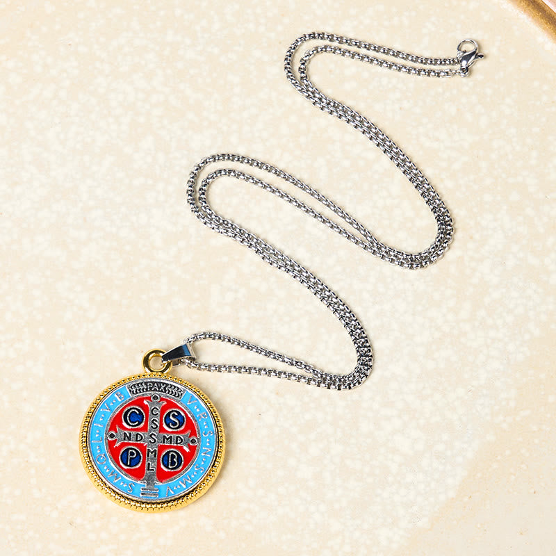 Collana con ciondolo di fede esorcista con simbolo di San Benedetto in stile retrò bicolore Christianartworkshop - Multicolore - image 0