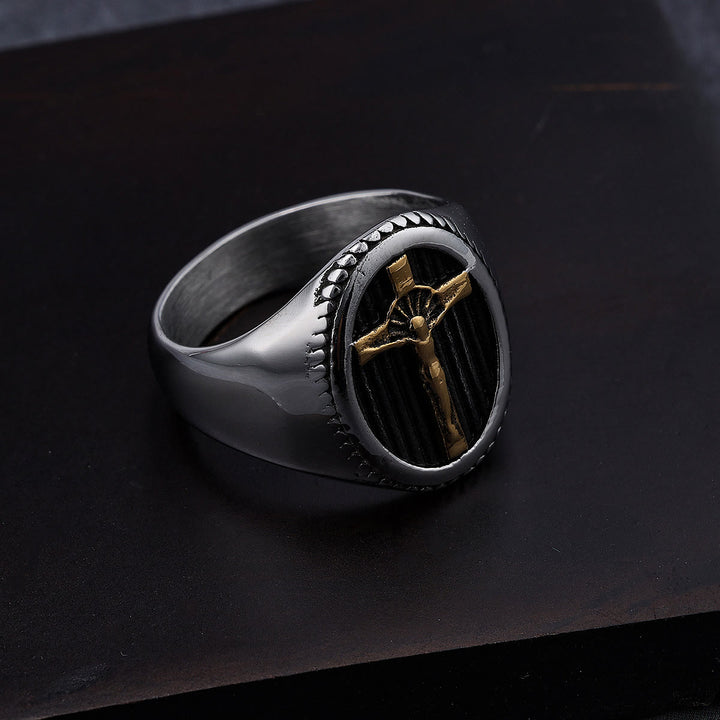 Anello in titanio con crocifisso semplice in stile retrò Christianartworkshop , protezione e resistenza - image 2