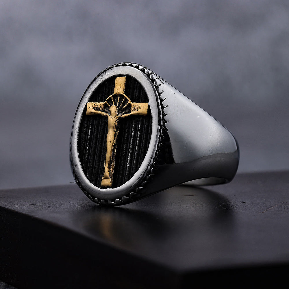 Anello in titanio con crocifisso semplice in stile retrò Christianartworkshop , protezione e resistenza - image 1