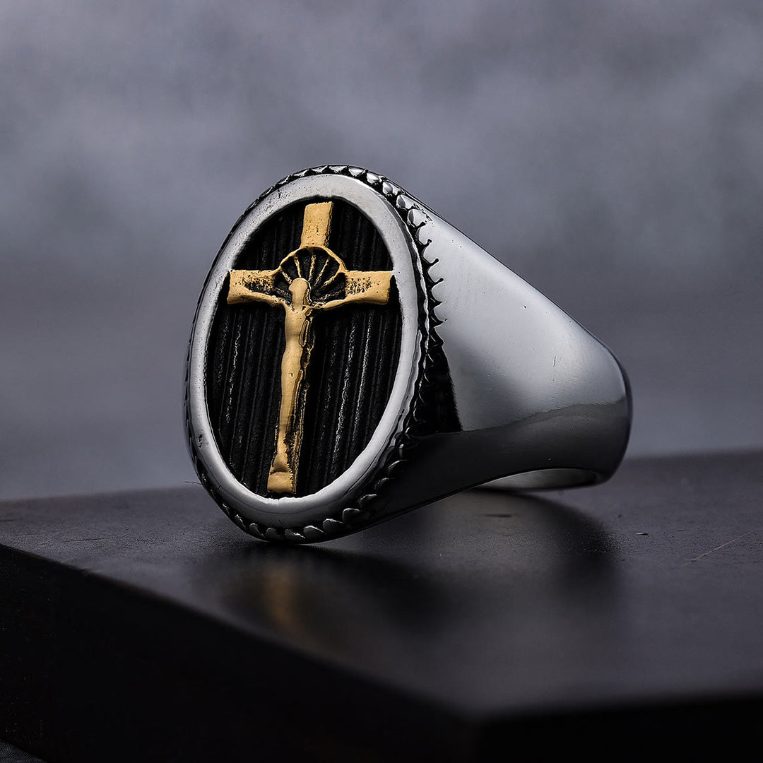 Anello in titanio con crocifisso semplice in stile retrò Christianartworkshop , protezione e resistenza - image 1
