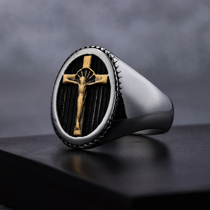 Anello in titanio con crocifisso semplice in stile retrò Christianartworkshop , protezione e resistenza - image 1