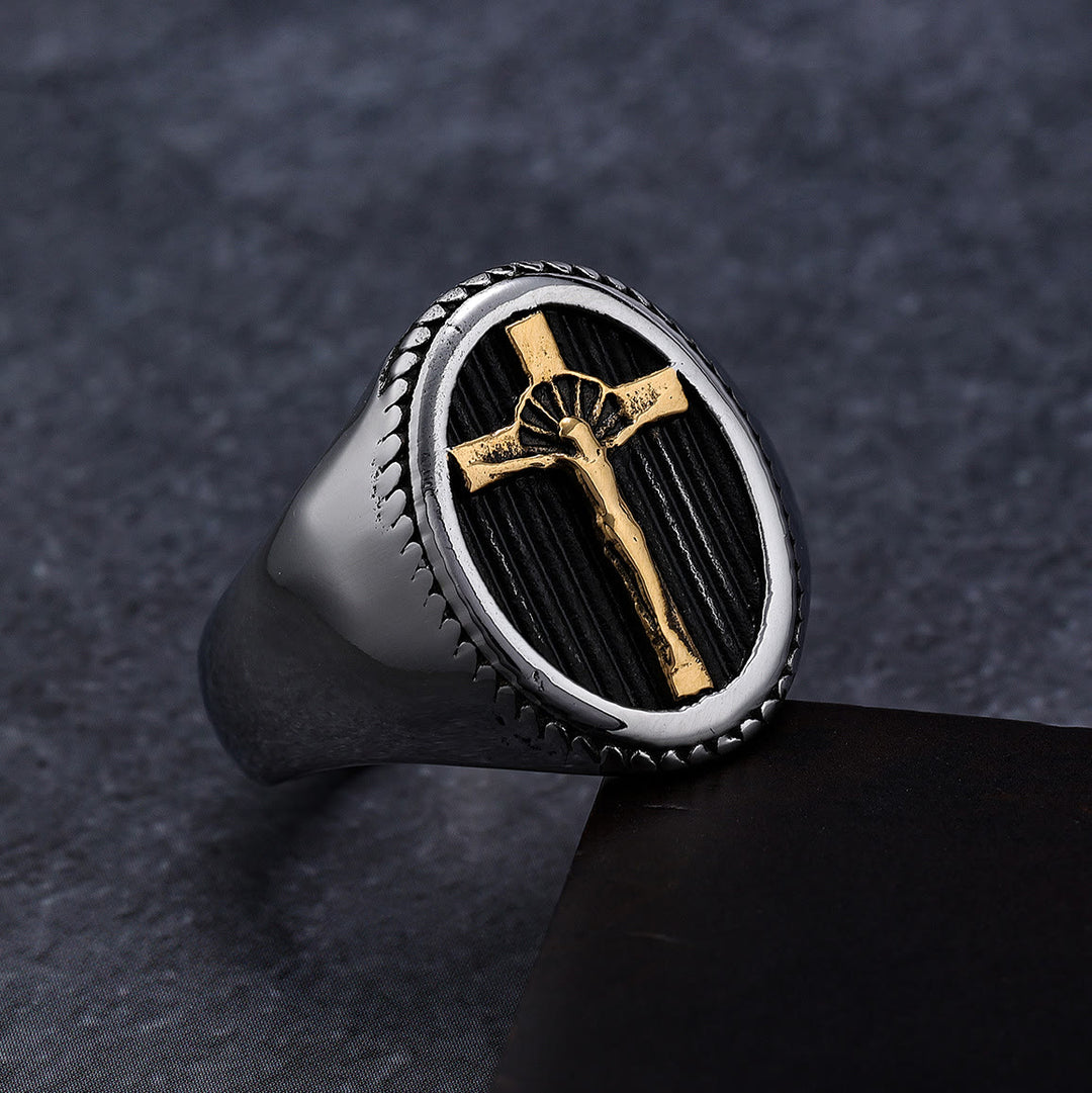 Anello in titanio con crocifisso semplice in stile retrò Christianartworkshop , protezione e resistenza - image 0