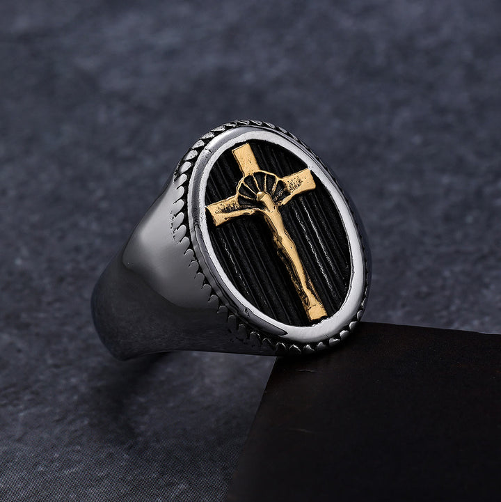 Anello in titanio con crocifisso semplice in stile retrò Christianartworkshop , protezione e resistenza - image 0