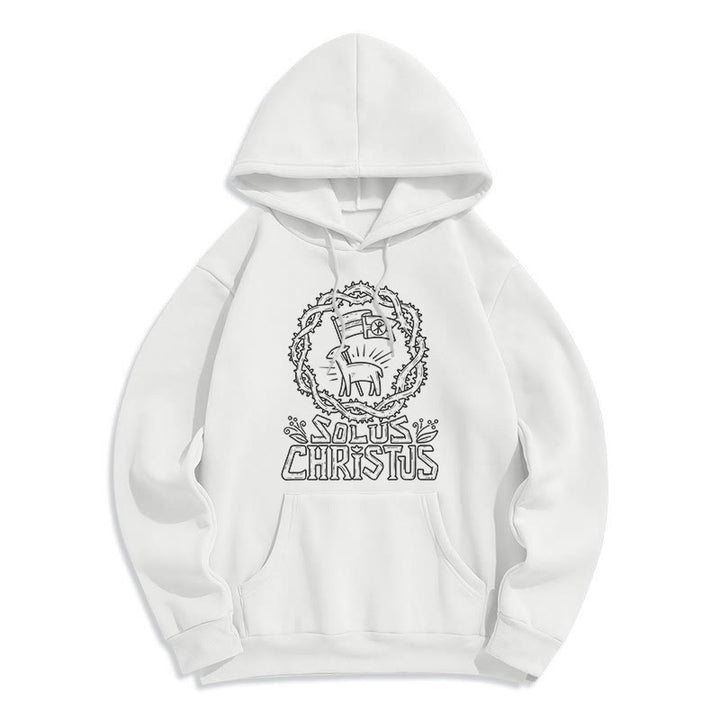 Christianartworkshop Felpa con cappuccio in poliestere foderata in pile di agnello Solus Christus in stile moderno - Bianco - 2XL - image 0